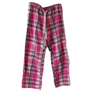 💖 VTG OLD NAVY Intimates Cotton Pajama Pants Sz Small Roll Tab Pink Plaid